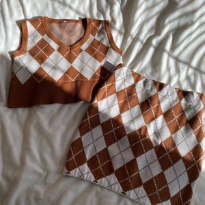 Dog Dog ☀️ FIRM PRICE Argyle Light Brown Sweater Vest With Matching Mini Skirt